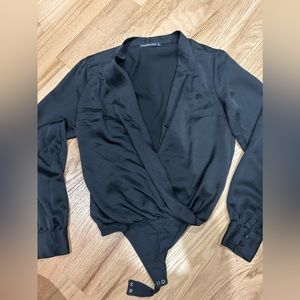Abercrombie and Fitch, black satin long sleeve bodysuit
